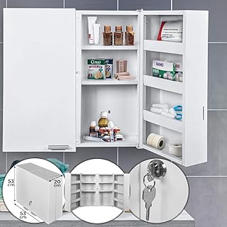 Medizinschrank - abschließbar, 11 Fächer, XXL, Stahl, 2 Tür, 53x53x20cm, Weiß - Medikamentenschrank, Arzneischrank, Erste Hilfe Schrank, Hausapotheke, Apothekerschrank