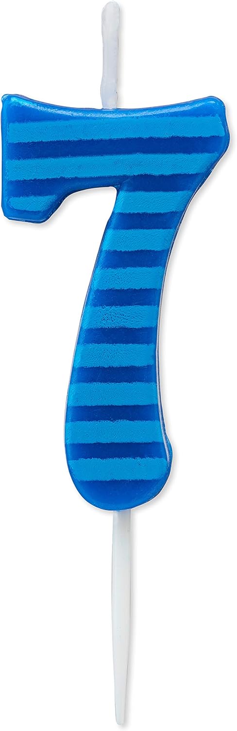 Candles & Holders - Papyrus Number 7 Birthday Candle, Blue Stripes (1-Count)