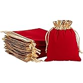 YoungJewl 30Pcs Red Velvet Bags with Drawstrings Gold Trim Velvet Jewelry Pouches for Jewelry Wedding Candy Birthday Christmas Gift bags 3 sizes mixed,(2.8"x3.6",4"x4.8",4.8"x6")