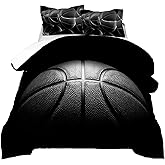 kxry Black Basketball Bedding Twin Size for Boys Kids Teens 3D Basketball Sports Comforter Sets Black and Grey Quilt 1 Comforter + 1 Pillow Case