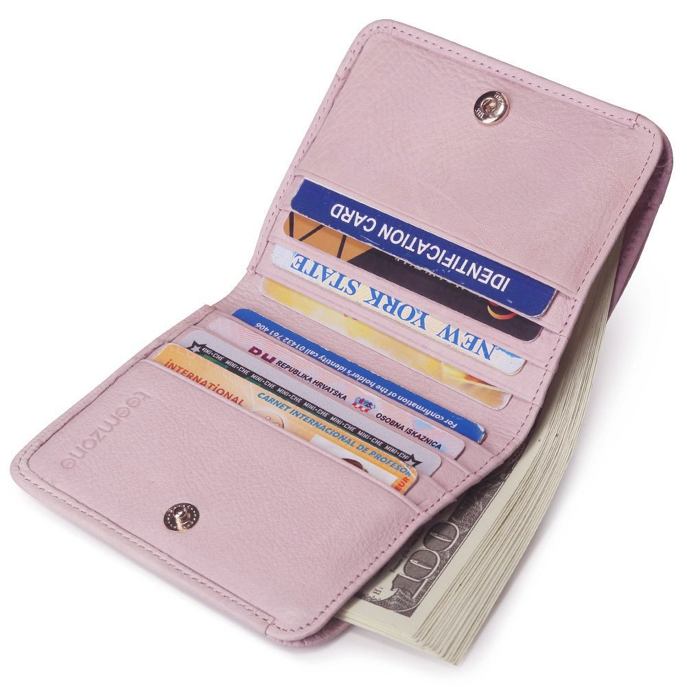 Portemonnaie-Leder-Damen-RFID Schutz-mit-Münzfach-Mini Geldbörse-Portmonee-Brieftasche (Rosa Weiss)