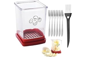 Strawberry Slicer Fruit Cutter with Bottom Pusher, 1 Slicer + 6 Stainless Steel Fruit Forks + 1 Cleaning Brush, Kitchen Gadge