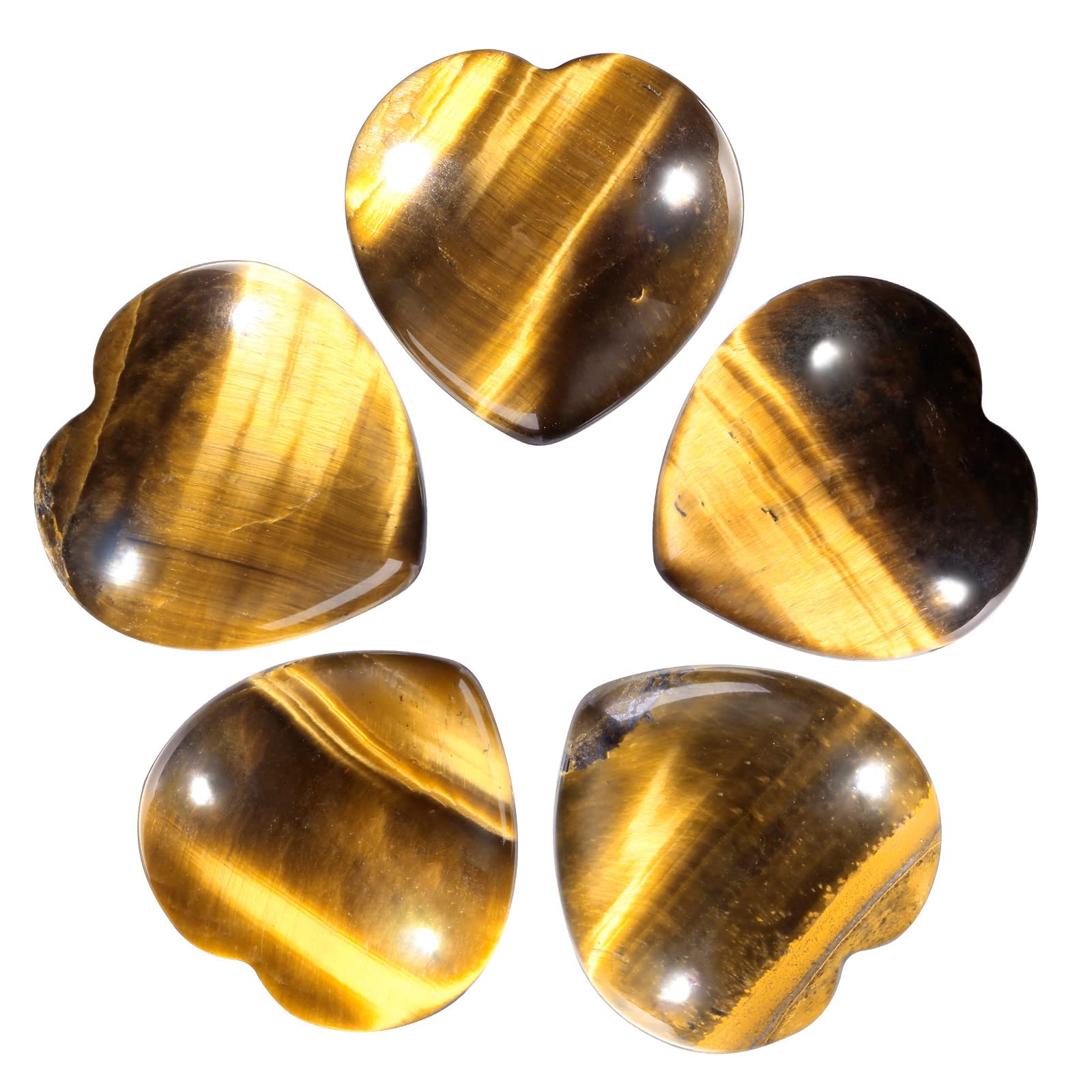 Nupuyai 5pcs Tiger's Eye Crystal Heart Love Palm Worry Stone for Chakra Reiki Healing, Carved Stone for Home Decoration 2.5cm