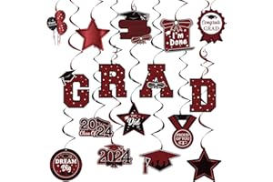 YQUQWN, 41 Pieces Graduation Hanging Decorations 2024 - No DIY, Graduation Decorations Class of 2024, Graduation Hanging Swirls, Graduation Party Decorations 2024(Maroon, Black)