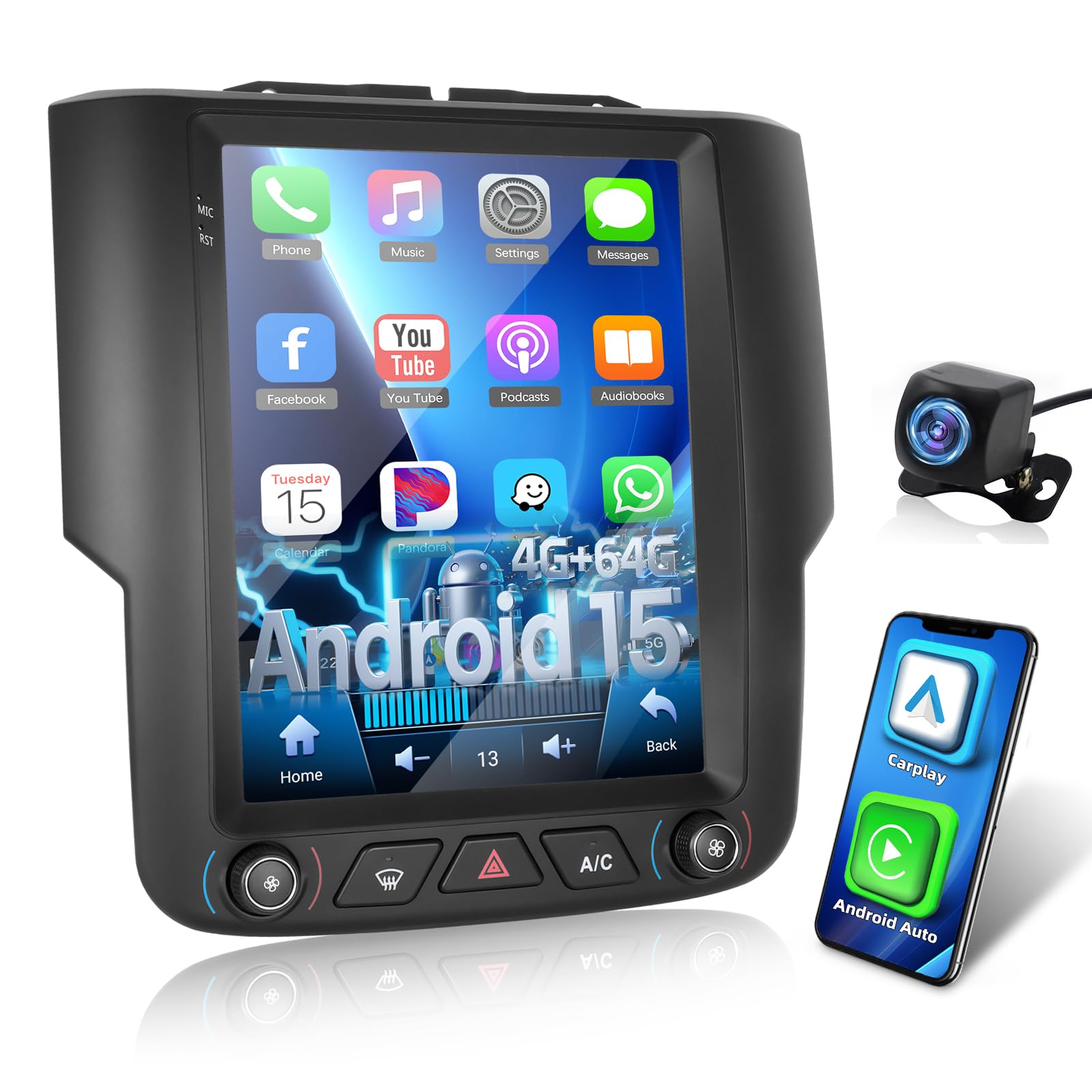 Photo 1 of 4+64G Android 15 Car Stereo for Dodge Ram 1500 2500 3500 2013-2019 (Auto A/C) - 9.7 Inch HD Touchscreen Radio with Wireless Carplay & Android Auto/5GHz WiFi/DSP/GPS/Mirror Link/SWC, AHD Backup Camera