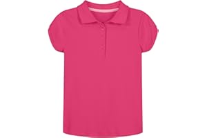 Nautica Girls' School Uniform Short Sleeve Polo Shirt, Button Closure, Soft Pique Fabric