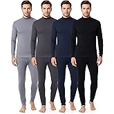 Jecery 4 Set Thermal Underwear for Men Cotton Thermals Turtleneck Underwear Warm Base Layer Top Bottom Set for Cold Weather