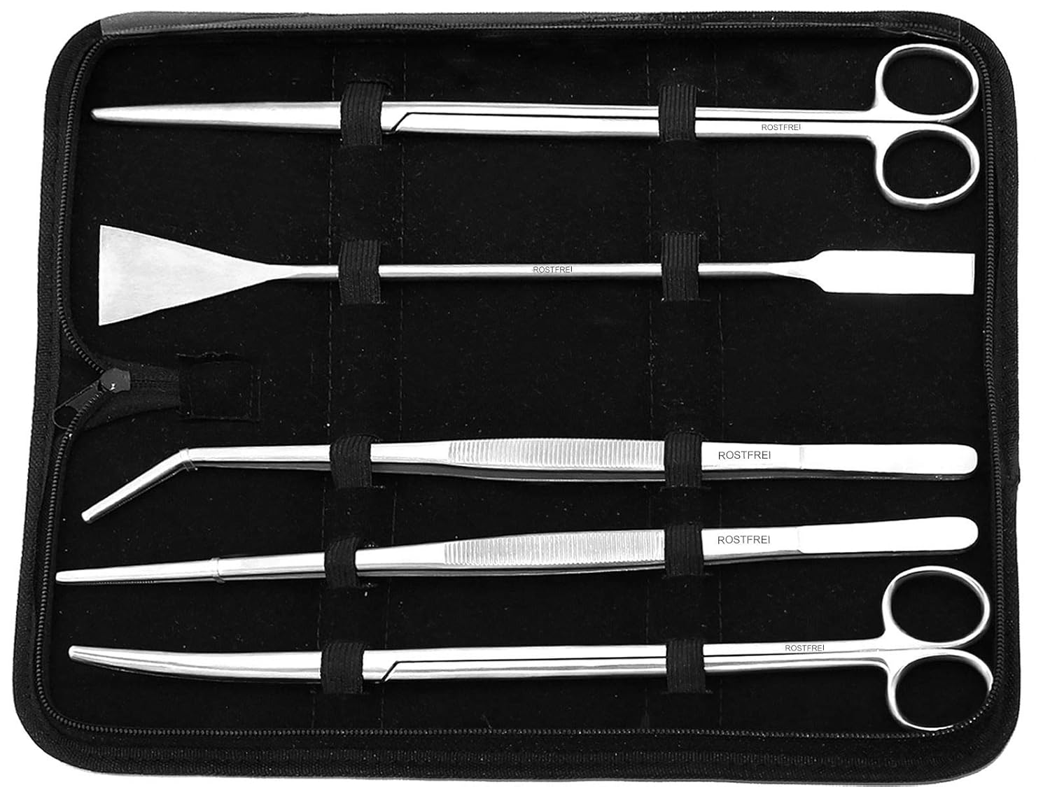 Komplett-Aquarium - Terrarium Set (Pflanzen-Pinzetten, Pflanzenschere, Kiesspatel im Etui), Edelstahl