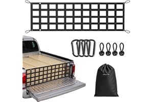 URLINE Heavy Duty Tailgate Net for Truck Bed, 60X18',Tailgate Net for Pickup Truck Bed with 4 Adjustable Buckle Straps,Easy-to-use Tailgate Cargo Netting,Fit for Full Size Pickup(Black)