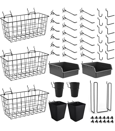 HORUSDY 4-Piece Pegboard Basket Set – S, M, L & XL Sizes, Chrome-Plated Steel, 30lb Capacity Each, For Garage, Workshop & Kitchen Organization