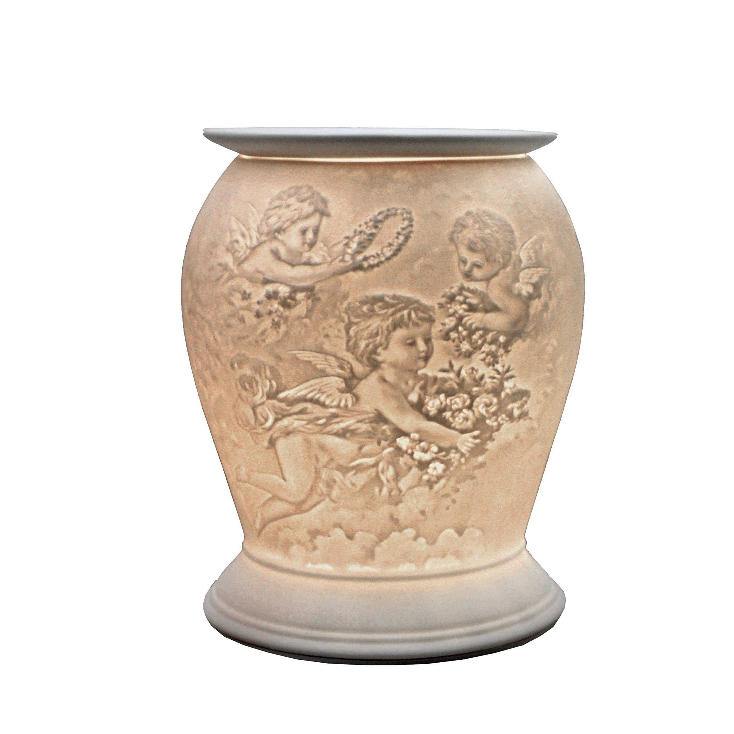 Porcelain Electric Melt Burner, Cherub Pattern - Cello Barrel Wax Melt Burners Safe For Use Around Children And Pets - Use As A Wax Burner Or An Oil Burner And Transform Your Home Fragrance.