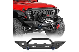 Hooke Road Sturdy Front Bumper for Jeep Gladiator JT (2020-2025) & Wrangler JK JL (2007-2025), Offroad Steel Bumper with Bright Lights D-rings and Built-in Winch Plate