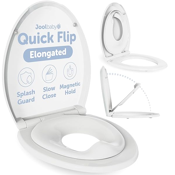 QUICK FLIP TOILET SEAT WITH BUILT-IN POTTY & SPLASH GUARD FOR TODDLER TRAINING, SLOW CLOSE – JOOL BABY (ELONGATED)