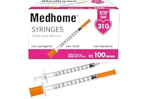 MEDHOME 1ml 31G 5/16 Inch 8mm Syringe, Lab Syringes Individually Wrapped, Pack of 100
