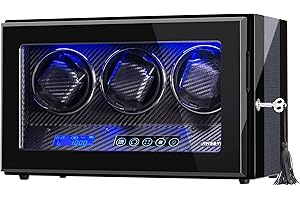JINS&VICO Watch Winder for Automatic Watches,Upgrade Watch Winder with Japanese Mabuchi Motor,Built-in LCD Touchscreen Control,Piano Finish Carbon Fiber Exterior,Flexible Watch Pillows,AC Adapter Charge