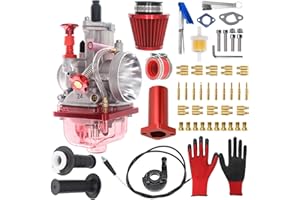 Banway PWK 24mm Carburetor 40Pcs Carburetor Main Jet Intake Manifold Throttle for Predator 212cc 196cc Coleman CT200U GX160 6.5HP MB200 KT196 Go Kart Mini Bike BT200X Performance Parts Engine(Red)