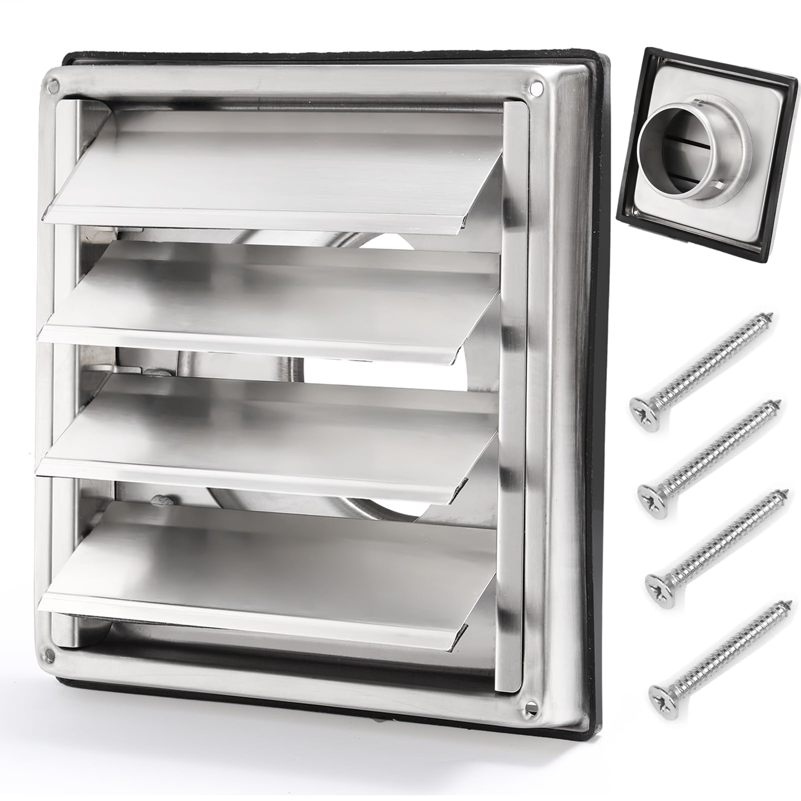 Yopay Upgrade Dryer Vent Cover Metal, 10cm/4 inch Outside Vent Covers for House, Exterior Wall Vent Cover with Louvre 4 Screws Rubber Gasket, Easy Installation