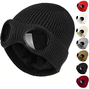 Beanie with Goggles, Unisex Knit Beanie with Goggle Hat | Boggles Hat, Boggle Beanie,Unisex Knit Beanie With Goggle Hat Winte