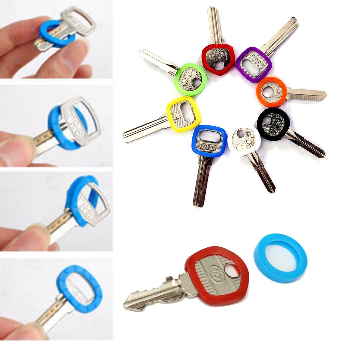 32Pcs Bright Colors Hollow Silicone Key Cap Covers Topper Keyring With Bly Braille