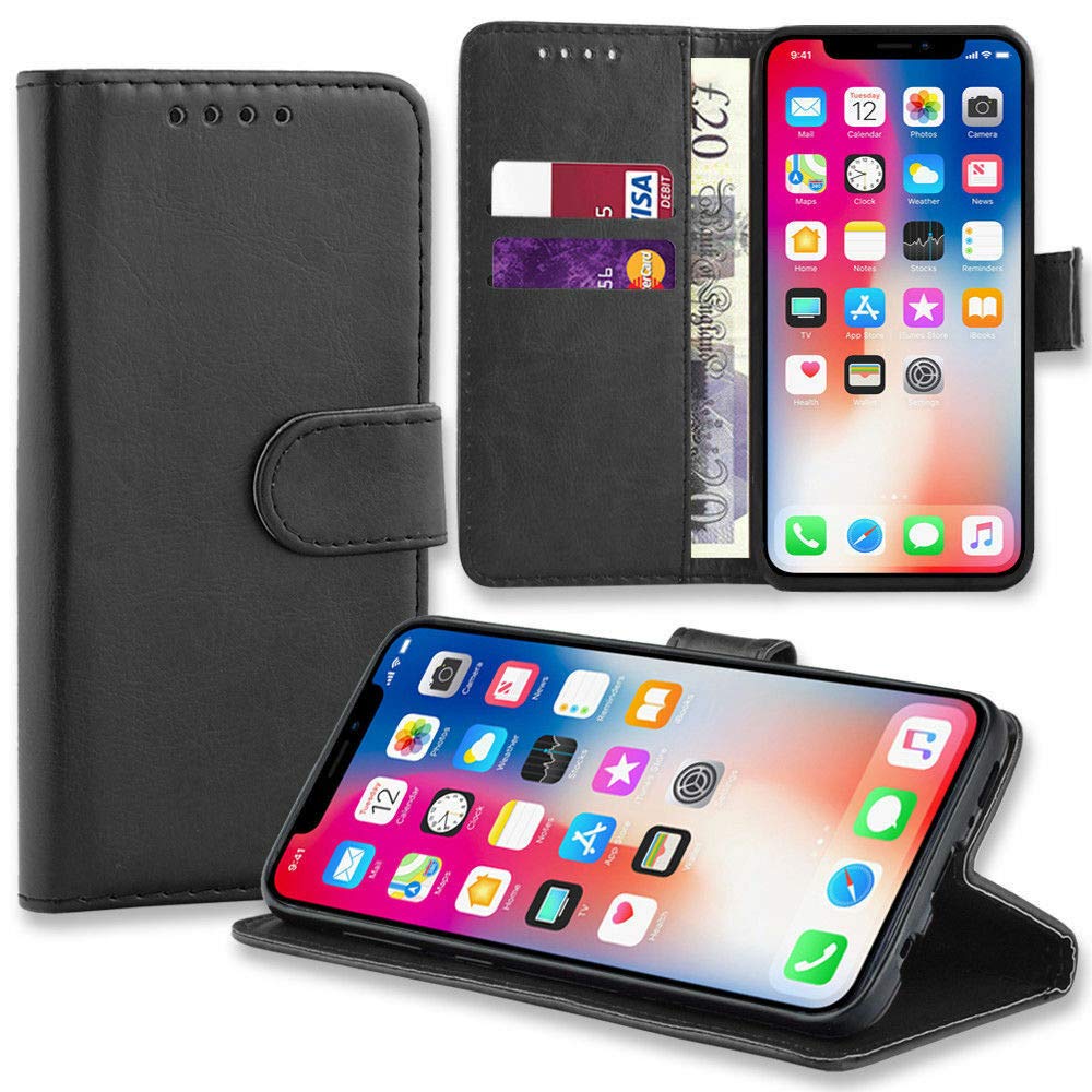 RKVMM Premium Leather Flip Stand Wallet Case for iPhone SE 2020/7/8 - Black, PU Leather and TPU, Cash and Card Holder, 4.7 inches