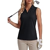 MAGCOMSEN Women's Sleeveless Golf Polo Shirts Collared Tank Tops UPF 50+ V-Neck Quick Dry Workout Athletic Tennis Tops