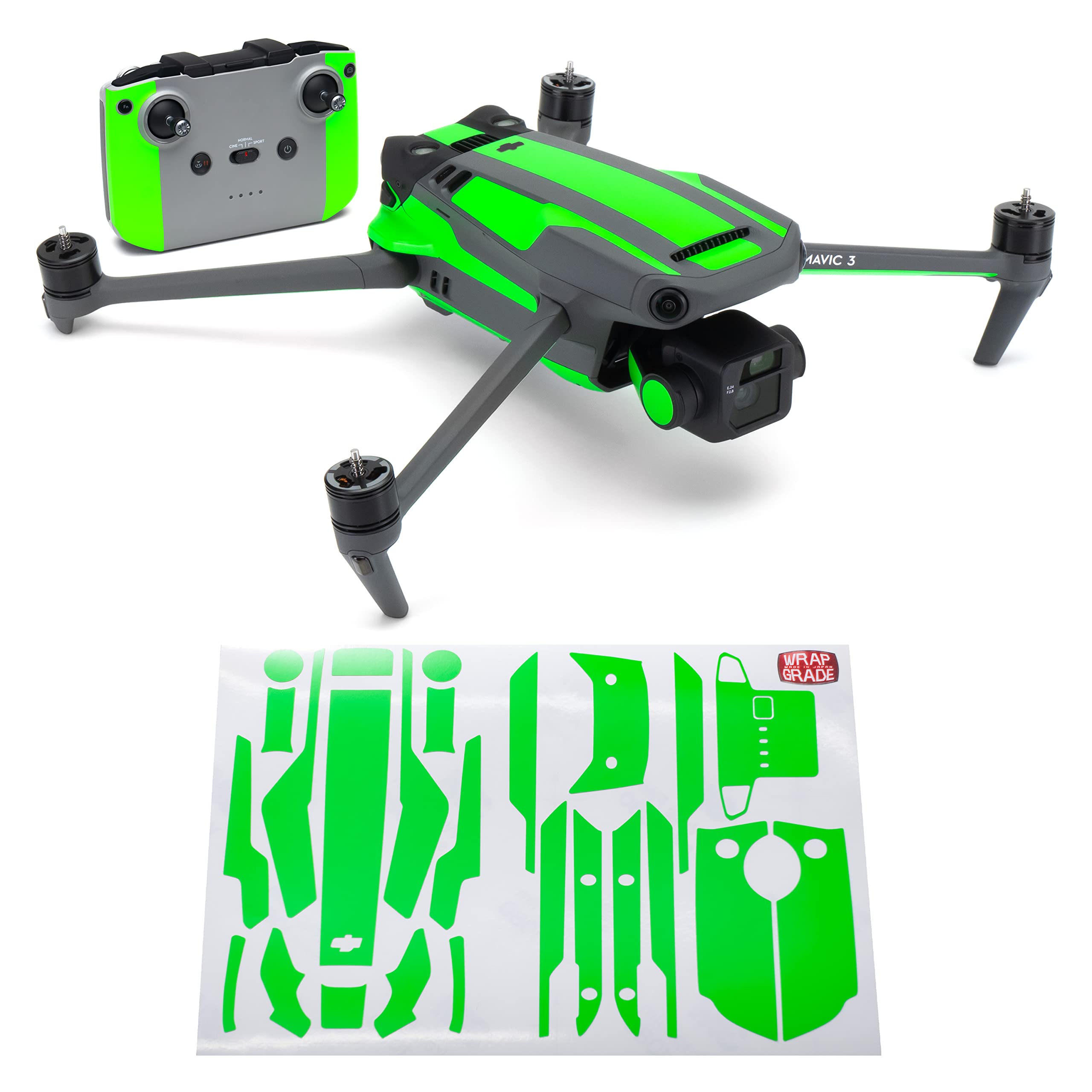 WRAPGRADE Partial Skin Stickers Compatible with Mavic 3 / Mavic 3 Classic Accent Color (NEON GREEN) — image 1