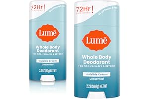 Lume Whole Body Deodorant - Invisible Cream Stick - 72 Hour Odor Control - Aluminum Free, Baking Soda Free, Skin Safe - 2.2 Ounce (Pack of 2) (Unscented)
