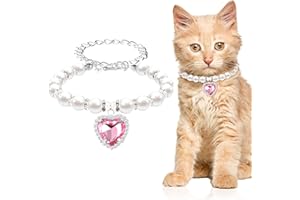 ANDIBRO Pearl Cat Collar, Cute Rhinestone Puppy Collar Shine Small Cat Necklaces Pet Collar with Bling Accessories for Kitten Small Dogs Wedding Birthday Party(S,Pink)