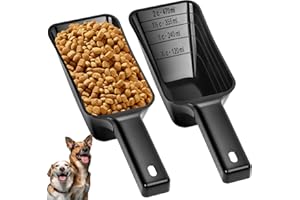 AOSNARE 2 Cup Dog Food Scoop(2 Pack), Plastic Pet Food Scoop with Measuring Lines for Accurate Pet Food Portions,Dishwasher Safe (Black)
