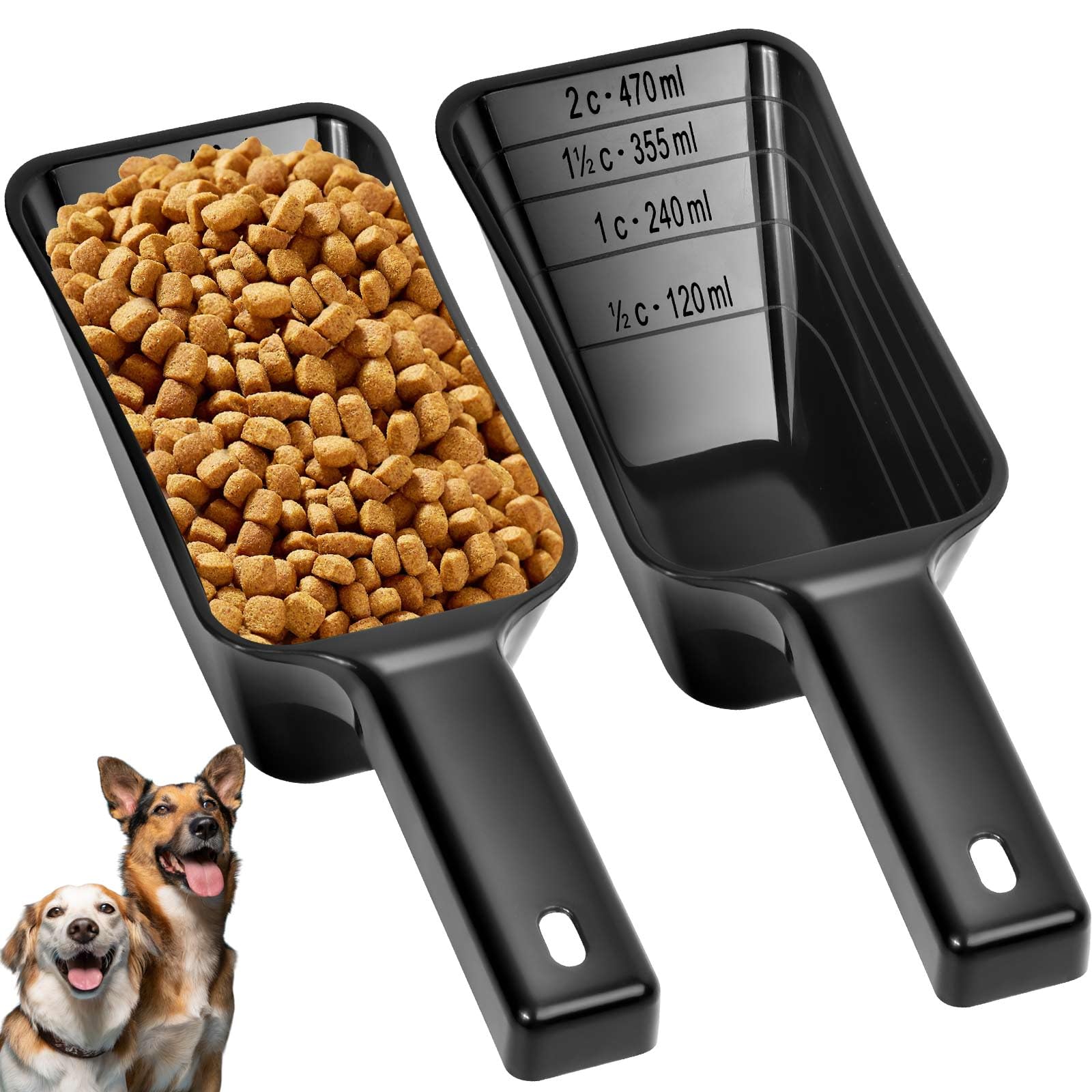 Photo 1 of 2 Cup Dog Food Scoop(2 Pack), Plastic Pet Food Scoop with Measuring Lines for Accurate Pet Food Portions,Dishwasher Safe (Black)