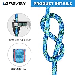 1/2 Inch Climbing Rope 100 Ft Blue - 48 Strands