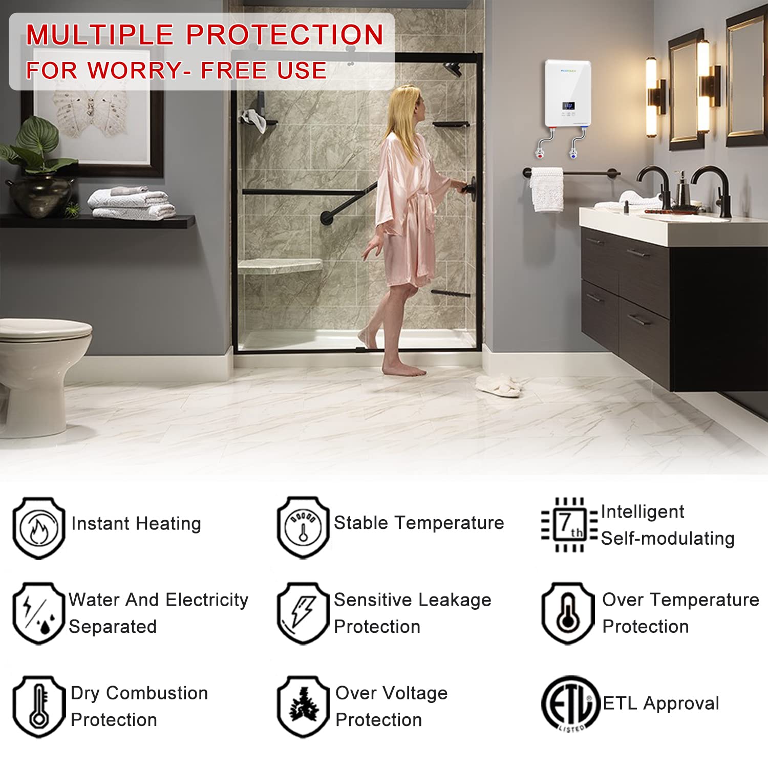 Tankless Water Heater Electric 5.5kw 240V, ECOTOUCH Point