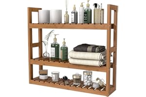 Domax Bamboo Bathroom Shelf 3-Tier Wall Mount Storage Rack Multifunctional Adjustable Layer Free Standing Over Toilet Utility Shelves Living Room Kitchen (Walnut)