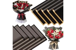 SYOGUA 20 Sheets Flower Wrapping Paper Black - Waterproof Floral Bouquets Wrapping Paper- 10Pcs Gold Edge & 10Pcs Translucent Black Edge Florist Supplies Gift Packaging Flower Paper Wrap