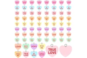 Augshy 64 Pcs Valentine Heart Charms Conversation Heart Resin Charms Conversation Heart Beads Flat Heart Pendant for Valentine's Day DIY Craft Bracelet Necklace Jewelry Making