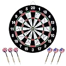 Wuudi Dart Board, Double-sided Flocking Dartboard with 6 Brass Darts(18 inches)