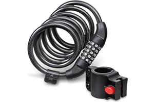 Fosmon Bike Lock Cable (1.8M/6FT), Heavy Duty 5-Digit Self Coiling Resettable Combination Code, Anti-Theft Bicycle Chain Secu