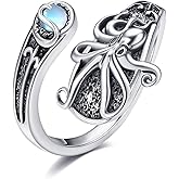 Octopus Ring Sterling Silver Created Moonstone Rings Spoon Ring Octopus Jewelry For Women