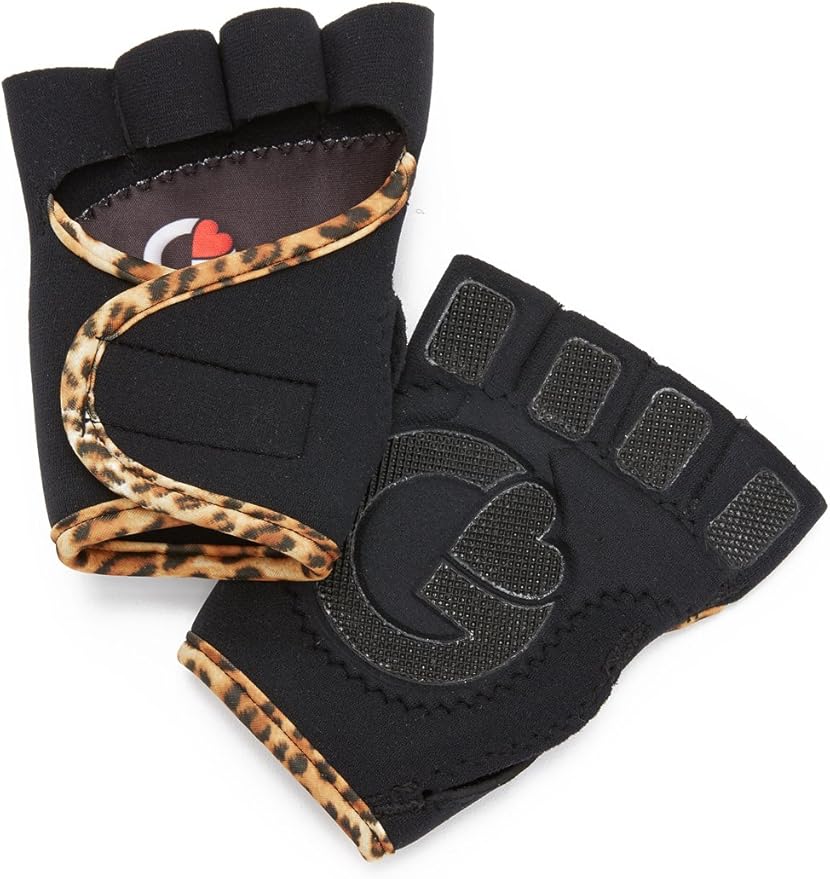 GLoves Women�s Black with Leopard Workout Gloves, Black