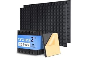 AUSLET Sound Proof Panels 12" X 12" X 2" High Density Acoustic Foam Soundproof Wall Panels 26 Pack Pyramid Sound Absorbing Pa