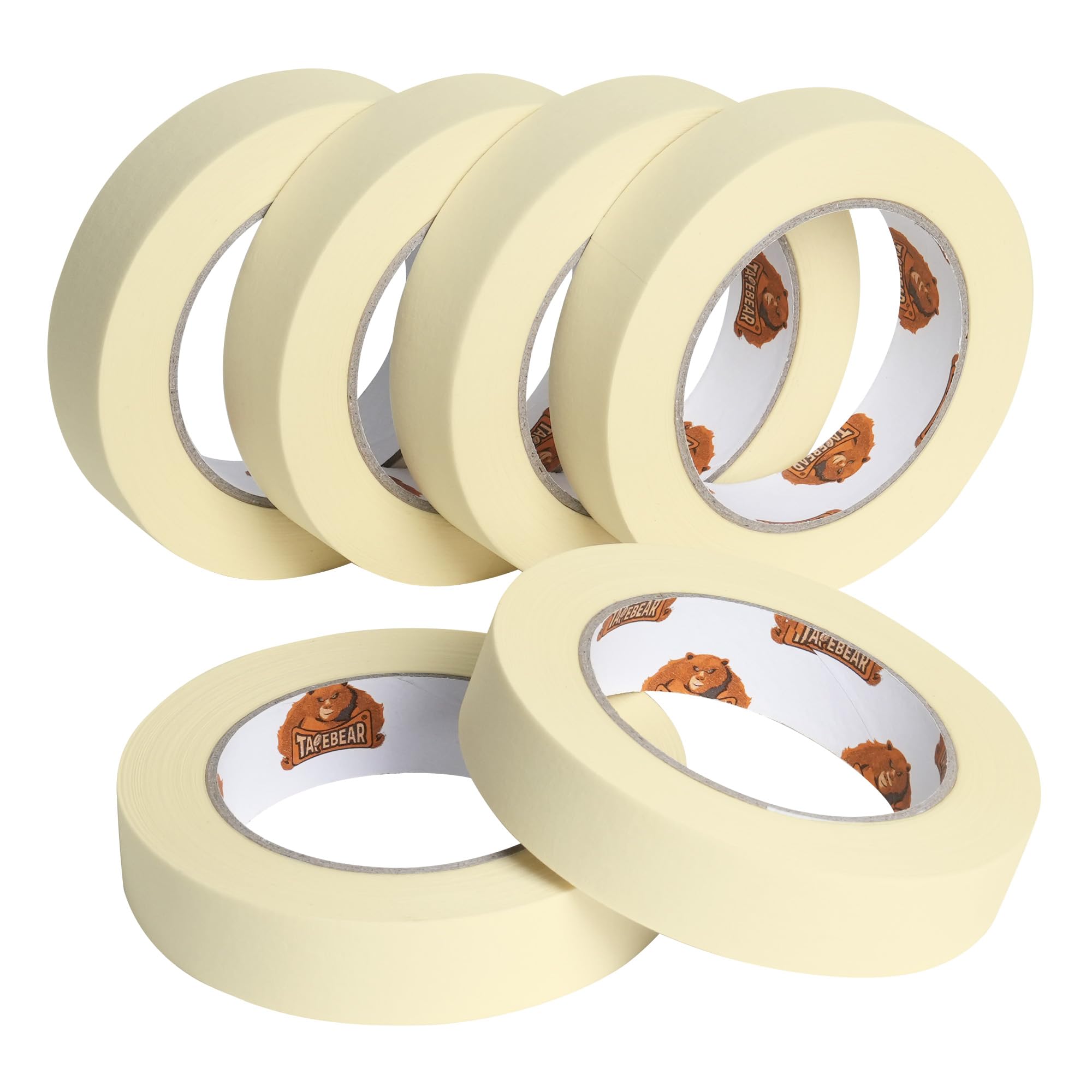 TAPEBEAR All Purpose Masking Tape 24mm x 55m, Beige Painters Tape Decorators Tape for Painting, Decorating, Artists DIY Crafts, Home Office School Projects, 6 Rolls