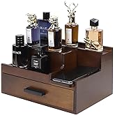 Butizone Cologne Organizer for Men, 3 Tier Perfume Stand Holder with Drawer and Hidden Compartment, Cologne Display Shelf for Dresser, Great Gift for Man/Father, Deep Brown