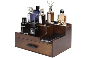 Butizone Cologne Organizer for Men, 3 Tier Perfume Stand Holder with Drawer and Hidden Compartment, Cologne Display Shelf for Dresser, Great Gift for Man/Father, Deep Brown