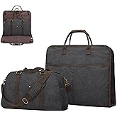 S-ZONE Canvas Travel Garment Duffle Bag Suit Bags for Men Women Travel 2 in 1 Large Carry On Weekend Hanging Clothes Suitcase