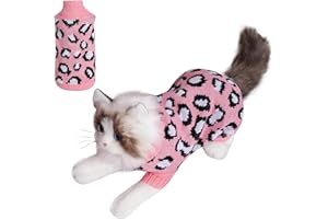 Miayon Cat Sweater Leopard Knitted Clothes for Cat Winter Warm Sleeveless Sweater for Small Dogs or Cat(Pink,X-Small)