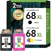 68 6155e 6555e 68XL Ink Cartridges for HP Printers Black/Color Combo Pack | Compatible for HP68 68e 68 XL for HP Printer Envy 6100e 6500e Series 6155e 6555e 6165e 6152e 6552e (2 Pack Black Tri-Color)