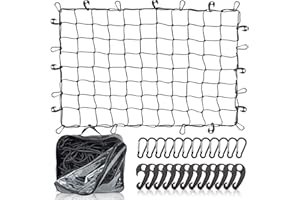 ZUOZE Natural Latex Core Cargo Net for Car SUV Roof Rack | 3'x4' Stretches to 6'x8' Small Bungee Net for Pickup Bed | 12 Carabiners + 12 Hooks | Tight 4”x4” Mesh for Ford, Dodge, Chevy, Toyota
