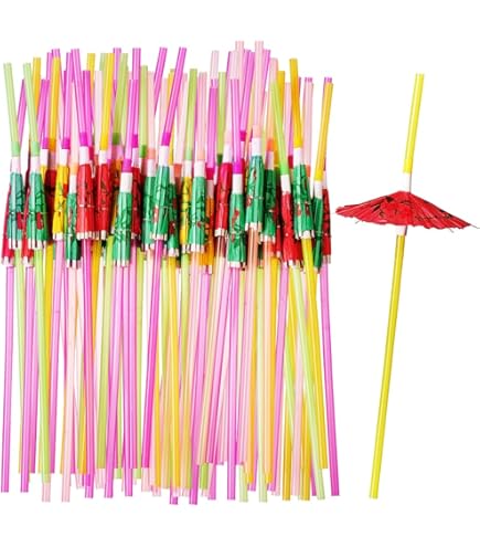 200 Pailles En Papier Hawaïennes Biodégradables - Motifs Flamingo Cactus Luau Party Été