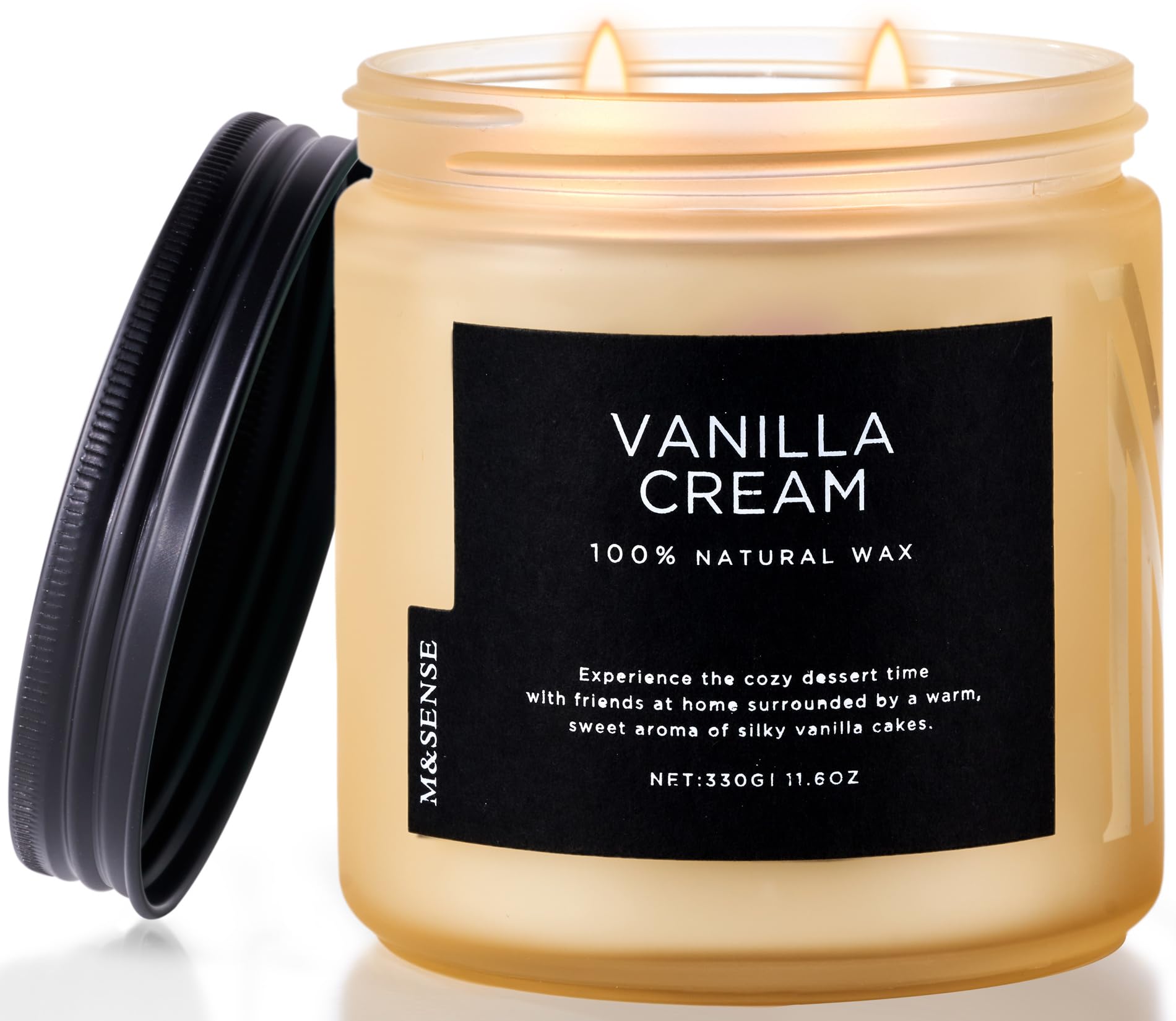 M&SENSE Vanilla Soy Candles, Medium 2 Wick Jar Candle 11.6oz, 70 Hours Burning Time, 100% Natural Organic Soy Wax, Relaxing Aromatherapy Scented Candle, Housewarming Gift for Women and Men