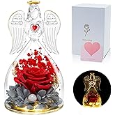 DONSAJI Glass Angel With Real Preserved Rose Inside - Birthday Gift for Mom, Women, Grandma, Wife - Red Forever Flower From Daughter Son